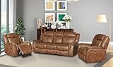 SC Furniture Ltd Tan Brown High Grade Leather Gel Fully Reclining 3 Seater + 2 Armchairs Sofa Suite CLIFTON 3+1+1
