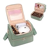 Nail Polish Organiser, Nail Varnish Storage Box Holds 45 Bottles Nail Polish & Nail Lamp, Nail Tech Travel Case, Nail Kit Carrying Bag for Nail Stuff & Manicure Tools (Green, 45 Slots)