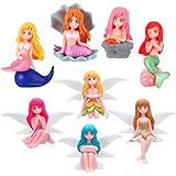 8Pcs Fairy Garden Accessories Miniature Flower and Mermaid Fairies Figures Garden Ornaments Outdoor Mini Plastic Fairy Micro Landscape Dollhouse Fish Tank Cake Topper Decoration