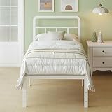Lutown-Teen Small Single Bed Frame 2ft 6 with Curved Headboard, Heavy Duty Metal Bed Frame 46 cm High with Steel Slats, Under-bed Storage, Easy Assembly, Noise Free, White