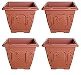 Set of 4 Terracotta Square Venetian Pot Decorative Plastic Garden Flower Planter 30cm