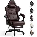 GTPLAYER Gaming Chair with Speakers, Heavy Duty Computer Chairs with Footrest Bluetooth Linkage Armrest and Lumbar Support, Ergonomic Height Adjustable PC Chair for Adults, Dark Brown