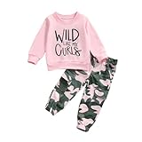 RWYBEYW Toddler Girls Clothes 1-6 Years Spring Fall Outfits Baby Letter Print Long Sleeve Pullover Sweatshirt Camouflage Pants Set (D# Pink, 3-4 Years)