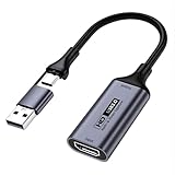 USB 3.0 Video Audio Capture Card, 4K HDMI to USB-A Type-C Double Connector 1440P/30fps 1080P/60fps Streaming Game Conferencing Recording Device for Switch PS4/5 Xbox TV PC Laptop Phone Camera