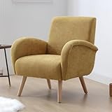 chairus Armchair for Living Room Chenille Accent Chair Single Upholstered Lounge Tub Chair with Wooden Legs (Yellow)