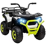 AIYAPLAY 12V Kids Electric Ride on ATV, Battery Powered Quad Bike with 4 Suspension Wheels, Forward Reverse Function, Headlights, Music, Storage Basket, for Ages 3-5 Years, Green