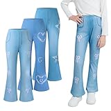 3Pcs Girls Leggings Imitation Denim Print Stretchy Leggings Kids Flared Legging Pants for Girls Full Length Trousers 5-6 Years