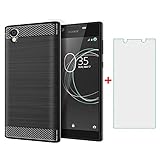 Phone Case for Sony Xperia L1/G3311/G3313/G3312 and Tempered Glass Screen Protector Film Cover with Mobile Bumper Accessories Slim Shockproof Soft Silicone Rubber Xperial experia 1L Girls Men Black