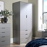 Home Source 2 Door 3 Drawer Wardrobe with Clothes Hanging Rail Storage Shelf Bedroom Organiser, Grey