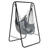 YITAHOME Hammock with Stand, Max. load 150 kg, Sturdy Steel Frame, Hammock Stand with Hanging Swing, 85x92x155 cm, Swing Chair with 2 Hooks and 1 Side Pocket for Patio, Balcony and Garden, Grey
