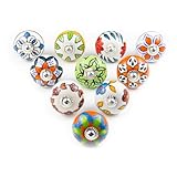 ETHNICITI 10 x Multicolour Flower Handpainted Round Ceramic Door Knobs Cupboard Drawers Cabinets Wardrobe Assorted Vintage Shabby Chic Kitchen Bedroom Living Furniture Dresser Pulls Handles - Design 2