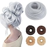 Benehair Messy Bun Hair Scrunchies Curly Hair Buns Hairpiece Synthetic Ponytail Bun Extensions Silver Grey Hair Pieces for Women (Silver Grey, 55g)