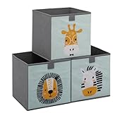 Navaris Kids Storage Cubes Set of 3 - Kids Fabric Foldable Storage Boxes - Children's Organiser - Cube For Bedroom Unit or Chests - Box for Toy Book Car Toys or Nursery - Mint