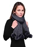Basic Sense Chunky Knit Scarf Winter with Pom Pom Accents, Grey