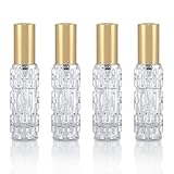 YoHyien 4 Pcs Travel Perfume Atomiser Refillable 10ml, Glass Perfume Travel Bottle, Portable Aftershave Atomiser Spray Bottle, Mini Fragrance Decanter for Handbag, Pocket, and Purse (Gold)