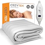 Cozytek Double Electric Blanket 135 x 120cm, Soft Polyester Electric Blanket Fitted Underblanket Mattress Cover, 3x Heat Settings, 1x Controller and Machine Washable Heated Blanket