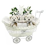 Pram Gift Hamper Basket, New Born Baby Boy/Girl Gift Storage Hamper Baby Shower Party Decoration New Mum to Be Gifts Empty Basket Toy Clothes Baby Accessorise Christmas Birthday Present (White)