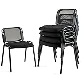 COSTWAY Set of 5/10 Stackable Reception Chairs, Upholstered Armless Mesh Office Chair, Heavy Duty Metal Frame Guest Conference Chair for Home Office Waiting Room Bedroom (58x55x72cm, Black, 5)