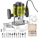Wood Trimmer, DEWINNER Router Tool Electric Woodworking Power Router Trimmer,Variable Speed Hand Joiner Tool Plunge Router, Trimmer Laminator with 12PC 6mm 8mm Bits Collets