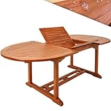 Deuba CASARIA® Vanamo Extending Wooden Garden Dining Table | FSC®-Certified Eucalyptus Wood | 150-200x100cm Extendable Foldable Adjustable | Patio Furniture Outdoor Oval 6 Seater