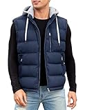 Vancavoo Men's Gilet with Hood Winter Lightweight Quilted Body Warmer Vest Casual Outdoor Sleeveless Puffer Coat(Navy,L)