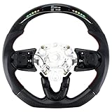 Acclcors Carbon Fiber Steering Wheel, Round Top and Flat Bottom LED Shift Indicator Steering Wheel, Red Stitched Perforated Leather Grip for BMW MINI F56 2014-2021