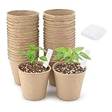 KINGLAKE Biodegradable Small Plant Pots Fibre Seedling Pots, 6cm 50Pcs Compostable Flower Seed Pots for Planting Vegetables, Fruits, Herbs with 100 Plant Labels