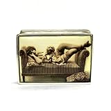 Large Silver Square Pill Snuff Box with Enamel Lady and Poodle Dog 925 Sterling Silver