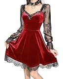 DINGJIUYAN Gothic Lace Short Dress V Neck Half Moon Corset Sexy Backless Party Mini Dress Cocktail Casual Dress Red S