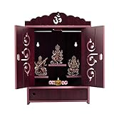 Praha Pooja Mandir for Home Wall Hanging MDF Wooden Temple with Door (Dark Brown 1)