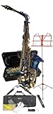 Elkhart Vincent Bach E-Flat Blue Alto Saxophone Pack Includes - Saxophone, Elkhart Vincent Bach Deluxe Saxophone Case, Music Stand with Bag, Microfibre Cloth, Straps & Gloves