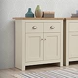 Timber Art Design UK Lisbon Compact 2 Doors 2 Drawer Sideboard Storage Cabinet Cupboard Cream Oak