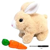LYINUR Interactive Rabbit Toy with Carrot, Easter Bunny Toy Pet Hopping Plushie, Realistic Walking and Talking Jumping Rabbit Toys, Cute Funny Plush Stuffed Bunny Pal for Birthday, Yellow