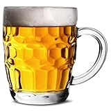 Drinkstuff Great British Half Pint Dimple Mug 10oz / 285ml – Set of 4 Dimpled Glass Mugs with Handle – Traditional Beer Tankards for Craft & Classic Beers, Dishwasher Safe, Gift Boxed