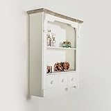 Melody Maison White Wooden Wall Shelf Unit with Drawers - 59cm x 68cm