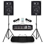 Compact Band PA System with 8" Passive Speakers, 4 Channel Powered Mixer, Bluetooth & Tripod Stands – Portable PA for Singers, Bands, DJs, Church & Events, Complete Live Sound Package