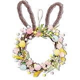 Easter Bunny Wreaths, 16 Inch Bunny Wreath for Front Door with Lights, Artificial Wreath Decorations Colorful Eggs and Bunny Ear Wreaths for Spring Easter Holiday Home Party Wall Decor