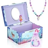Anyiner Musical Jewellery Box for Girls, Kids Jewellery Box with Spinning Mermaid, Music Box Gift Set with Necklace & Bracelet, Birthday Gifts for Girls Children Age 3-10 (Purple Mermaid)