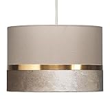 Beige Velvet & Fabric Vintage Easy Fit Drum Pendant Shade with Gold Metallic Band | 30cm Diameter (12") | None Electric Ceiling Lampshade | Fits All Lampholder Types E14 E27 B15 B22