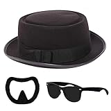 I LOVE FANCY DRESS Adults Heisenberg Accessory Set. Classic Black Pork Pie Hat, Stick on Goatee Beard and Black Sunglasses. Tv Show Character Pork Pie Hat for Adults. Size: 58cm