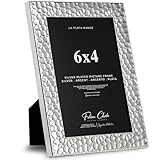 Silver Plated Photo Frame Picture Frame Hammered Finish with Tarnish Protection for Wedding Picture or Family Photos (6x4)