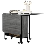 HOMCOM Mobile Drop Leaf Table, Folding Dining Table with 6 Wheels & Storage Shelf for Small Spaces, Kitchen, Dining Room, Grey