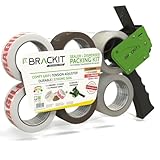 brackit Packing Tape Set Brown and Fragile and Clear with Dispenser, 48mm x 66m, Pack of 6 Rolls – Strong Seal Tape for Regular Packing Use or Moving