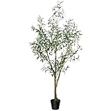 5.25FT Artificial Olive Tree Fake Plants Indoor - Large Faux Potted Tree with Realistic Leaves & Fruits - Big Silk Tall Plant Vintage Modern House Decor for Home Office Bedroom Living Room