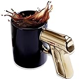 ZONSUSE Funny Mug with Gun Handle, Novelty Ceramic Coffee Mugs, Personalised Pistol Coffee Cup, 3D Gun Handle Water Cup, Perfect Novelty Gag Gift, Military Gifts for Men, 400ML (Black & Gold)
