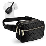Jueachy Bum Bag Rhombic Bumbag for Ladies Nylon Water Resistant Bumbag 47.3" Fanny Pack for Women Black Waist Belt Bag Hip Chest Bag Multi Pockets Fashion Hiking Waist Packs Festival Travel Running