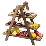 Wooden Tray 3 Tier Serving Tray, Detachable Tiered Cake Stand Rectangle Cupcake Stand, Serving Platters for Serving Food, Party Wedding Fruit Dessert Display Platter