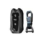 HIBEYO Smart Key Case Fits VW Car Key Cover for Golf Sagitar Polo MK6 Jetta Beetle Bora Caddy Skoda Octavia Superb Seat Leon Ibiza Key Protection Case Zinc Alloy Black