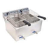 HAKKA Commercial Double Deep Fat Fryer with Drain Tap, Twin Tanks 17Lx2 Large Electric Chip Fryer with 2 Baskets &Lids, Temperature Control Stainless Steel Frying Machine (240V 6000W)