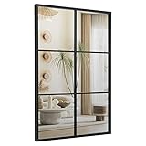 COSTWAY 100x70cm Decorative Wall Mirror, Large Rectangle Metal Frame Windowpane Mirror, Horizontal/Vertical Wall Mounted Hanging Accent Decor Mirrors for Living Room, Bedroom and Hallway, Black